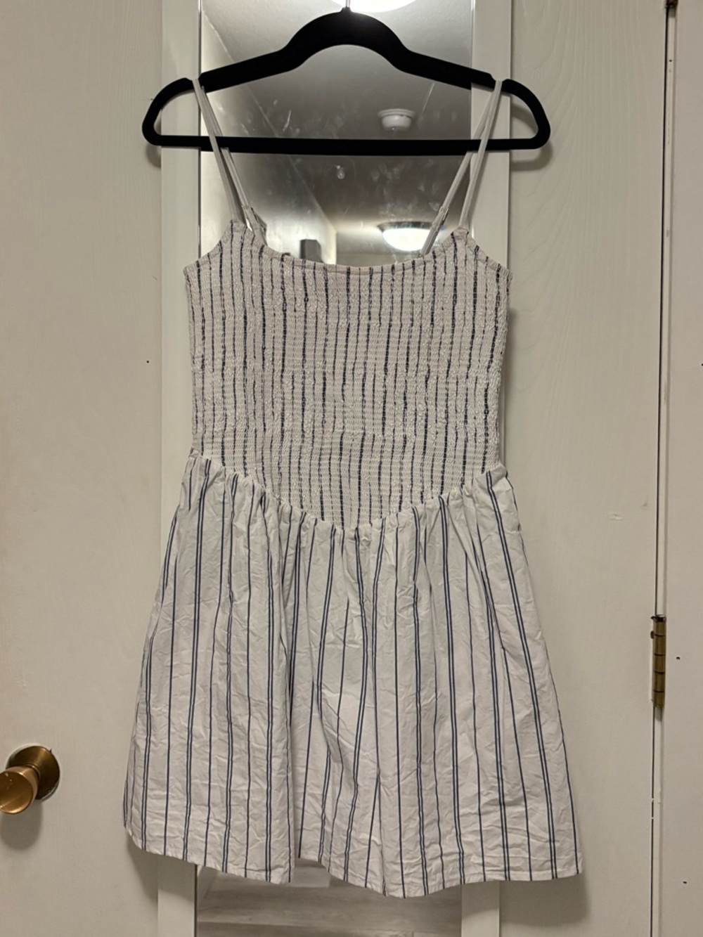 Abercrombie & Fitch White Dress with Navy Pinstripes